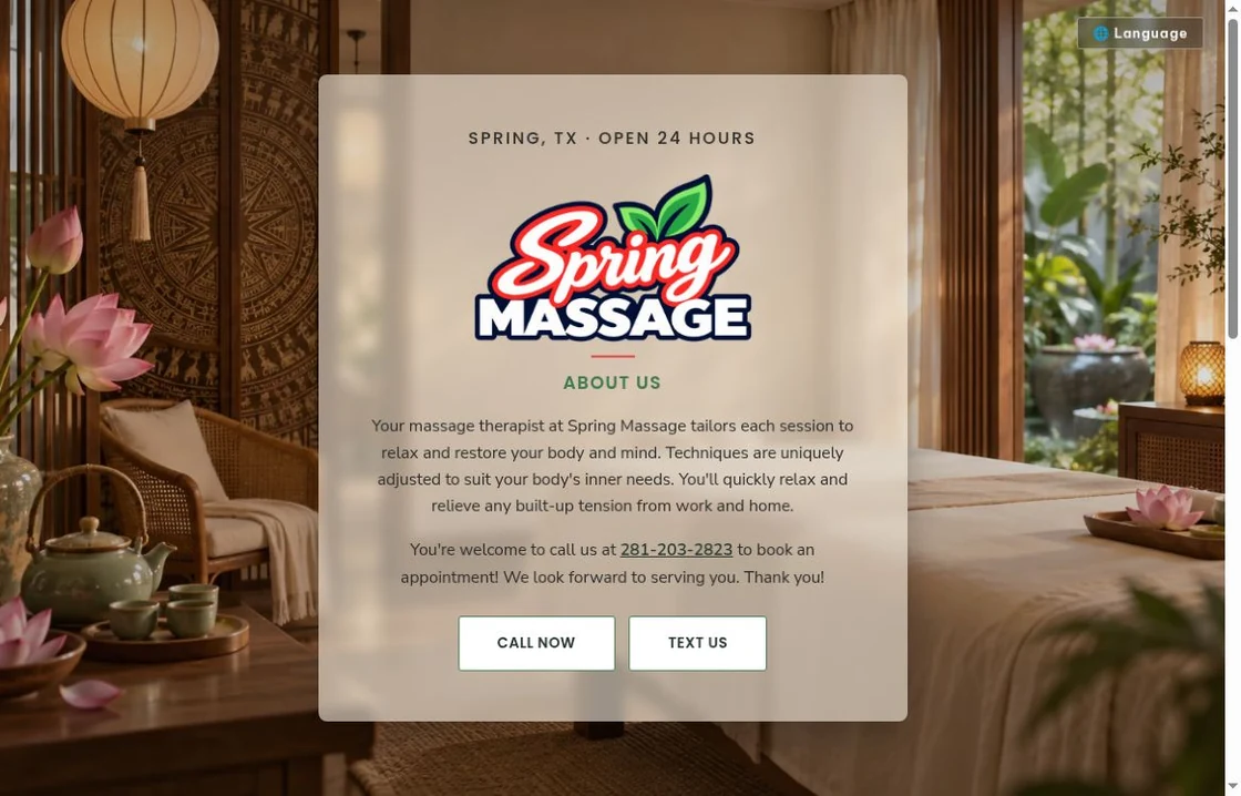 Actual homepage of the Spring Massage website.